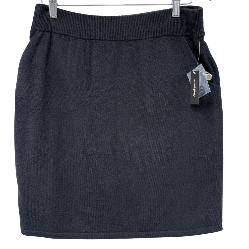 Lord & Taylor Jet Black 100% Cashmere Knit Skirt Ribbed Waist Size M NWT 51992